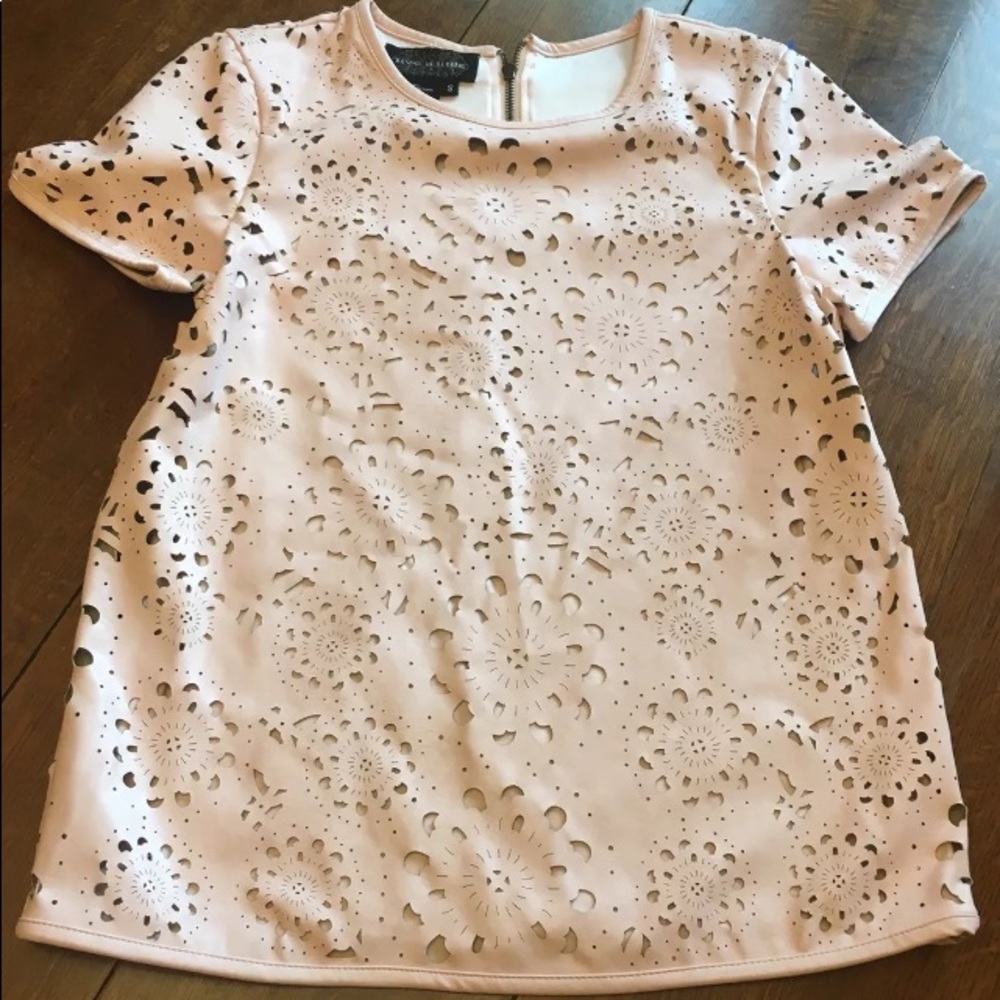 Laser Cut Pink Zip Back Vegan Leather Top Small